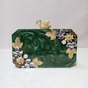 Pochette de soirée classique pour femme en résine effet marbre noir, sac à main formel pour fête et événements religieux - Product Image 1