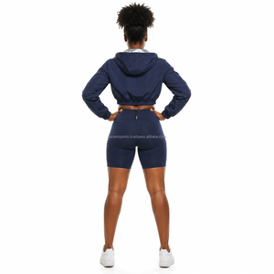 Custom Printed Logo Girls Hooded Windbreaker Set Ripstop Polyester Fabric Side <b>Zip</b> Pocket Shorts Wholesale OEM Private Wear - Product Image 3