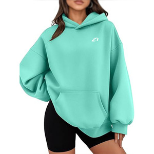 Sweat-shirt à capuche oversize vert menthe pour femme, épaules tombantes, poche kangourou, fabrication sur mesure, marque privée - Product Image 6