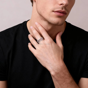 Three Row Pave <b>Set</b> Moissanite Diamond Rhodium Plated <b>Ring</b> 925 Sterling <b>Silver</b> Hip Hop Style Mens Wedding Band Anniversary Gifts - Product Image 6