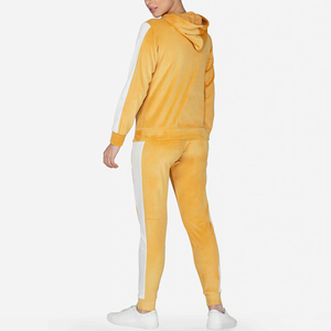Conjunto Deportivo Amarillo con Capucha para Mujer, Bloques de Color, Mangas Largas, Pantalones Deportivos, Ropa Casual, Transpirable, Algodón y Elastano, Estilo Otoñal - Product Image 2
