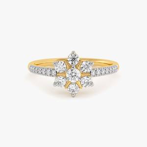 Anillo de Diamantes con Racimo de Flores en Oro Amarillo con Engaste Pavé, Anillo de Compromiso Romántico para Mujer - Product Image 2