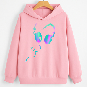 เสื้อสเวตเตอร์มีฮู้ด ยูนิเซ็กส์ สีน้ำเงินไล่เฉด พิมพ์ลายหูฟัง สวมใส่สบายๆ ในฤดูใบไม้ร่วง ทรงปกติ ผ้าถักโพลีเอสเตอร์ - Product Image 2