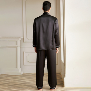 Durable <b>Men</b> Silk Sleepwear <b>Set</b> Long Sleeve <b>Pajamas</b> <b>Set</b> Solid Color Luxury Nightwear Breathable Home Suit <b>Set</b> <b>For</b> <b>Men</b> - Product Image 3