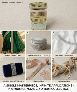 Exquisito Adorno Decorativo de Primera Calidad con Cinta de Cristal, Diamantes de Imitación y Malla de Organza con Diseño Geométrico Romántico para Novias - Product Image 3