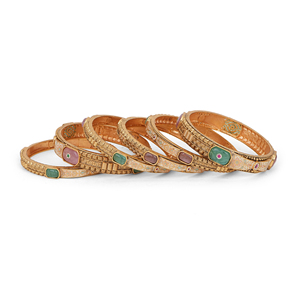 Bracelet en métal de qualité supérieure avec travail Meenakari, centres en pierres roses et menthe, motifs latéraux assortis, bijoux traditionnels élégants - Product Image 3