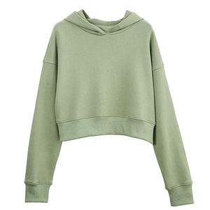 Sweat-shirt à capuche court pour femme avec logo frontal, respirant, pour l'entraînement, coupe oversize, décontracté, streetwear, 100 % coton, écologique - Product Image 3