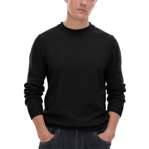 เสื้อสเวตเตอร์ไหมพรมคอกลมสีดำสำหรับผู้ชาย ทรงปกติ สีพื้น สไตล์ลำลอง สำหรับฤดูใบไม้ร่วง คุณภาพดีที่สุด สไตล์สตรีทแวร์ใหม่ล่าสุด - Product Image 4