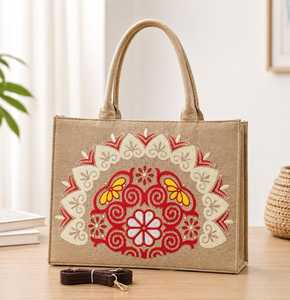 Bolsa de Yute Bordada, Bolso Reutilizable con Asas de Cuerda, Gran Capacidad, para Compras, Playa, Viajes y Uso Diario - Product Image 3
