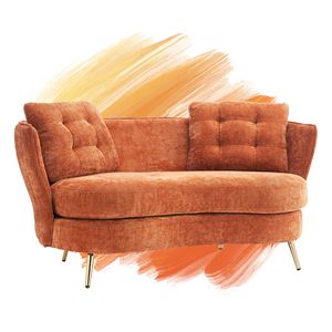 Loveseat โซฟาผ้าใยโพลีเอสเตอร์สีส้มขาโลหะสีทองสำหรับห้องนอนห้องอ่านหนังสือ - Product Image 2