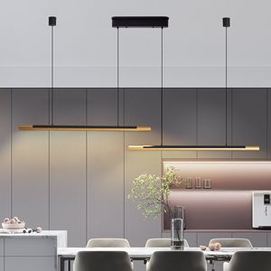 75-Inch Modern Black Gold LED Pendant <b>Light</b> Sleek Dual Tu Adjustable Hanging <b>Light</b> for <b>Dining</b> Kitchen Living Room - Product Image 4
