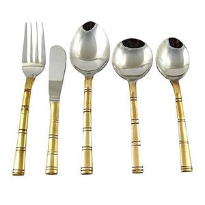 Ensemble de couverts indiens en acier inoxydable et cuivre, fourchette, cuillère, couteau à beurre, service de table élégant, idéal pour offrir - Product Image 3