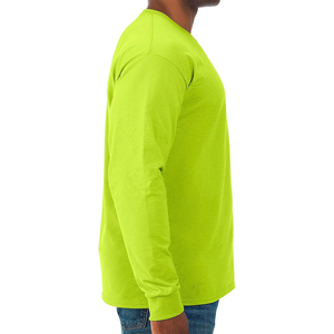 T-shirt à manches longues pour homme, coupe classique, bleu marine uni, 100% coton, décontracté, col rond, tissu tricoté, écologique, séchage rapide, respirant - Product Image 6