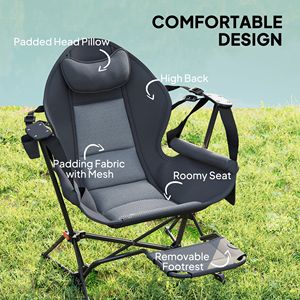 Set di 2 Sedie da Campeggio Pieghevoli Regolabili con Amaca Oscillante, Grigio Scuro, con Seduta Imbottita e Portabicchieri - Product Image 5