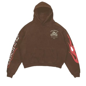 Sudadera con Capucha para Hombre, Estilo Motero, Negra, de Primera Calidad, Corte Holgado, con Bolsillos, Estampado de Llamas, de Algodón y Felpa, Estilo Otoñal - Product Image 3