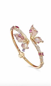 Luxury Gold Plated Butterfly Design <b>Bracelet</b> with Pink Crystal Stones Elegant Open Bangle Jewelry for Women - Product Image 3