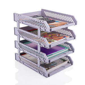 Modern 4 Tier <b>Foldable</b> Convertible Extendable Plastic Document Tray <b>Desk</b> Storage Organizer Slanted File Holder for Office Home - Product Image 2