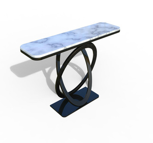 Luxury Marble Coffee <b>Table</b> with <b>White</b> Stone Top and Black Stainless Steel Frame for Villa Hotel Living Room - Product Image 5