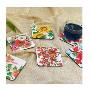 MDF Printed Coaster Reusable MDF <b>Board</b> Coasters With Bohemian Floral Design Non-Slip <b>Mats</b> For Table Decoration - Product Image 4