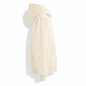 Sudadera con Capucha Unisex Color Crema, Corte Holgado, Color Sólido, Informal, Felpa Francesa, con Bolsillo Delantero, para Otoño - Product Image 2