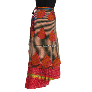 Jupe longue ethnique en soie à enrouler, bleu-noir, 2 couches, réversible, style sari magique, paréo de plage en soie, couvre-paréo de plage - Product Image 1