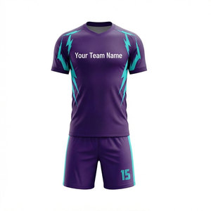 ชุดเสื้อฟุตบอลแบบซับลิเมชั่นสั่งทำพิเศษสำหรับผู้ชาย ลาย Teal Lightning ดีไซน์ 100% โพลีเอสเตอร์ ระบายอากาศได้ดี แห้งเร็ว คอวี แขนสั้น - Product Image 2