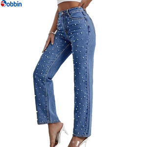 Vaqueros holgados de mujer con logo personalizado, de talle alto, corte recto, con pedrería y abalorios, pantalones casuales de verano para mujer, tallas grandes - Product Image 2