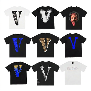Camiseta de Manga Corta para Hombre con Estampado de Letra V, Estilo Urbano, Corte Regular, Jersey de Algodón, Cuello Redondo, Diseño en Blanco y Negro - Product Image 6