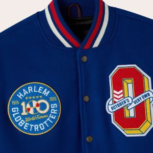 เสื้อแจ็คเก็ตวาร์ซิตี้ Harlem Globetrotters ระดับพรีเมียม |   หนังบัฟฟาโลสีดำและสีน้ำเงิน รุ่นพิเศษ ราคาดีที่สุด ผลิตตามสั่ง สปอร์ต เฮอริเทจ - Product Image 3