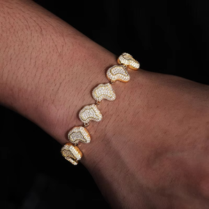 Bracelet chaîne à maillons en forme de cœur glacé en gros, or, diamant de laboratoire, luxe, micro-pavé, jonc continu en forme de cœur, bijoux fins - Product Image 1