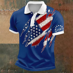Chemises polo pour hommes avec drapeau américain, manches courtes, style athleisure, pour tous les jours, imprimées, pour le golf - Product Image 2