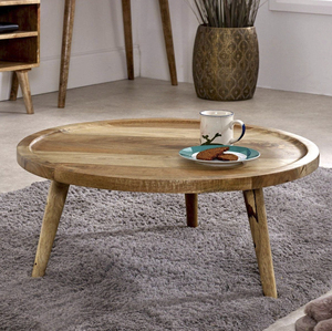 Mesa de Centro Redonda Baja de Madera de Mango Ligera Hecha a Mano con Superficie Plegable Resistente para Sala de Estar, Oficina, Cafetería o Uso Comercial - Product Image 4