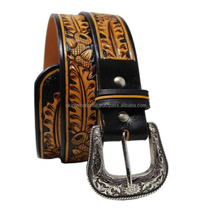 Ceinture en cuir fleuri bicolore usinée à la mode Western Rodeo pour homme Ceinture en cuir gaufré classique sur mesure pour cowboy - Product Image 5