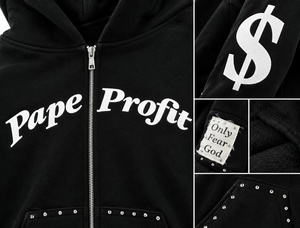 Sweat à capuche zippé personnalisable avec strass, très tendance, et sweat à capuche noir surdimensionné richement orné de cristaux, style streetwear hivernal - Product Image 2