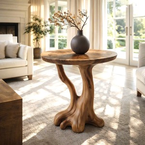 Table d'appoint en bois massif artisanale, table d'appoint moderne, tabourets, décoration de salon, table sculpturale, décoration intérieure, meubles, ottomanes uniques - Product Image 4