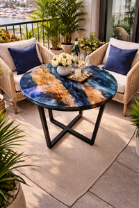 Mesa de Centro Redonda de Resina Epoxi de Lujo, Mesa de Madera Azul Océano, Mesa de Centro Estilo Río Hecha a Mano, Muebles Modernos para Sala de Estar - Product Image 2
