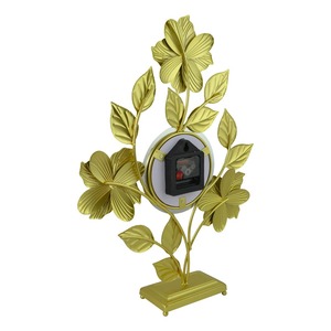 Flower Design Metal Gold Finished <b>Table</b> <b>Clock</b> Ideal For Gifting And Home Room Decoration Elegant Luxury Decorative Timepiece - Product Image 2