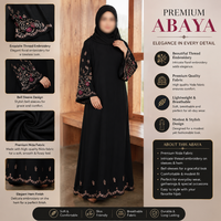 Abaya noire à fleurs |   Robe longue pour femmes musulmanes, élégante et modeste, avec manches cloche brodées de fils délicats, tenue islamique élégante et tendance
