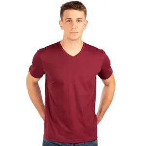 通気性カスタムデザイン卸売男性ディープVネックプレーンカジュアルTシャツ高品質綿100% Tシャツ