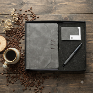 Aurelux - Juego de Regalo de Agenda con Tapa de Terciopelo Gris Premium, Tarjetero y Bolígrafo, Elegante Cuaderno de 192 Páginas, Regalos Corporativos Profesionales - Product Image 6