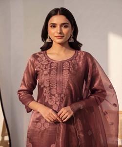 MODERN TWILL COTTON EMBROIDERY WORK <b>TOP</b> BOTTOM WITH DUPATTA FESTIVE WEAR WHOLESALE PRICE ETHNIC GARMENT MAROON - Product Image 2