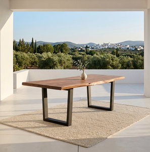 Rustic Raki Solid Wood Rectangular Dining <b>Table</b> with Natural Live Edge Sturdy Metal <b>Legs</b> Easy Installation for Farmhouse Decor - Product Image 2