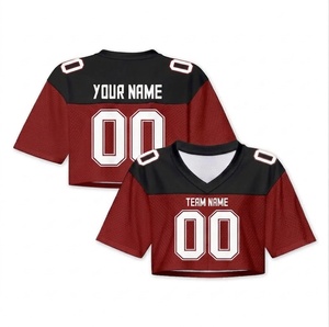 Custom Men's Football Jersey <b>Crop</b> <b>Top</b> <b>Red</b> Black V-Neck Short Sleeve Team Name Number Personalized Mesh Shirt 100% Polyester - Product Image 1