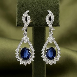 Pendientes de Oro Blanco Sólido de 18k con Zafiro, de Alta Gama, Directo de Fábrica en China, para Mujer, para Boda - Product Image 1