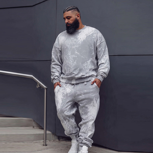 ชุดวอร์มผู้ชายไซส์ใหญ่ เสื้อสเวตเชิ้ตคอกลมแบบไหล่ตก กางเกงวอร์มทรงหลวมสำหรับผู้ชาย - Product Image 3