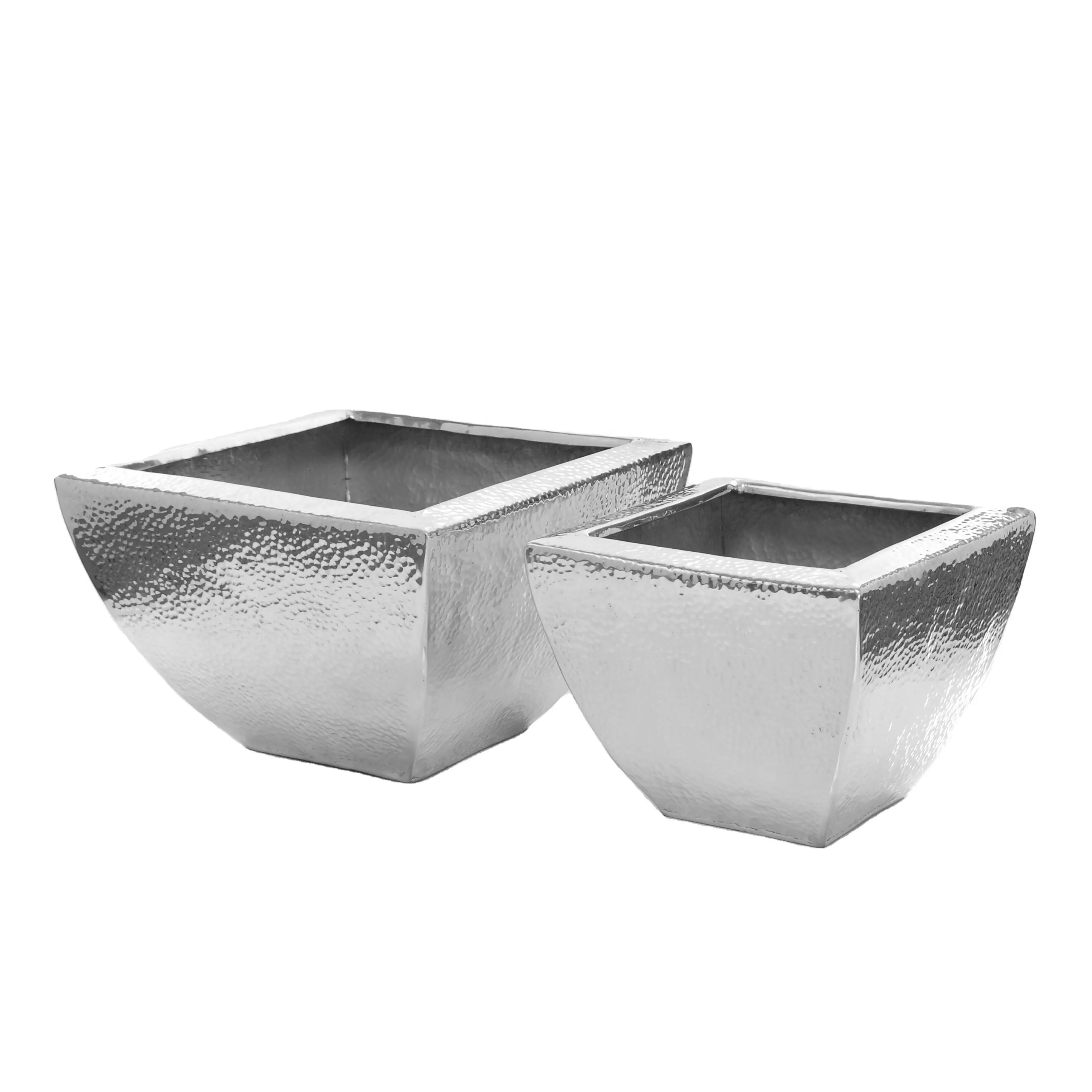 Vaso de flores em prata para decoração de mesa de casamento, vaso decorativo em aço inoxidável polido quadrado