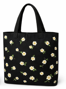 Custom Logo Eco Friendly Recycled Floral Design <b>Black</b> Organic Cotton Canvas Grocery Carry <b>Tote</b> Shopping <b>Bag</b> for Grocery - Product Image 6