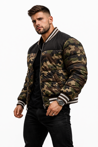 Chaqueta Bomber Acolchada de Camuflaje para Hombre al por Mayor con Capucha, Cremallera, Ribetes Acanalados, Estilo Urbano, Impermeable, Transpirable, de Algodón - Product Image 4