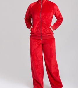 <b>Red</b> Unisex Fleece Tracksuit Full Zip Stand Collar Solid Color Casual Winter Wear With Side Pockets Regular Fit Adult Size - Product Image 2