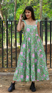 Vestido Indio de Algodón Estampado a Mano, 100% Algodón, Vestido Largo con Cuello Cuadrado, Estilo Casual, Vestido Túnica Indio Bordado - Product Image 6